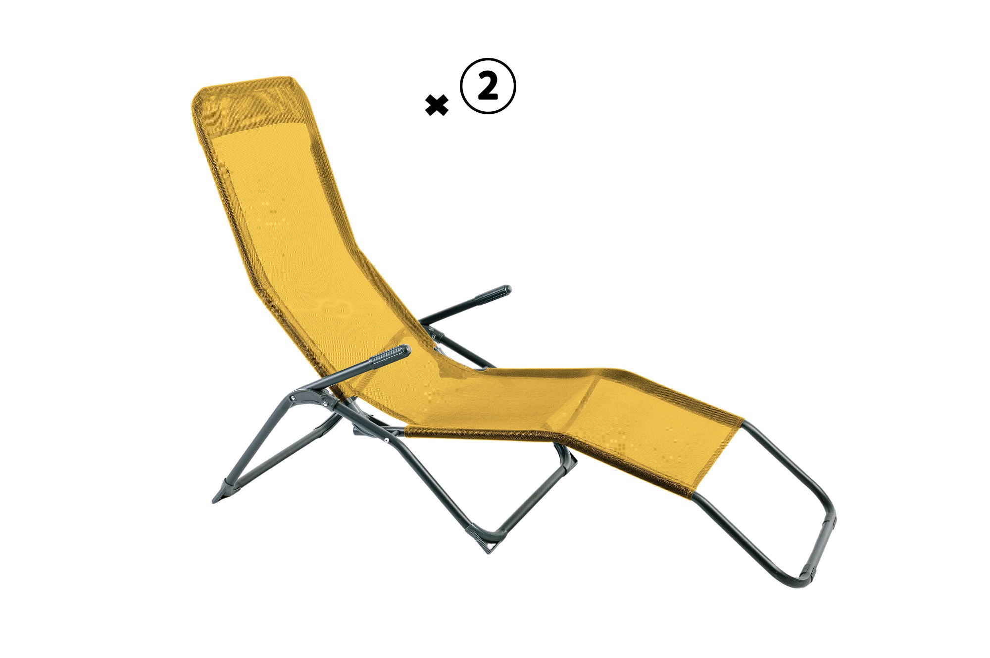 lot de 2 chaises longues coloris jaune solaire en acier et texaline