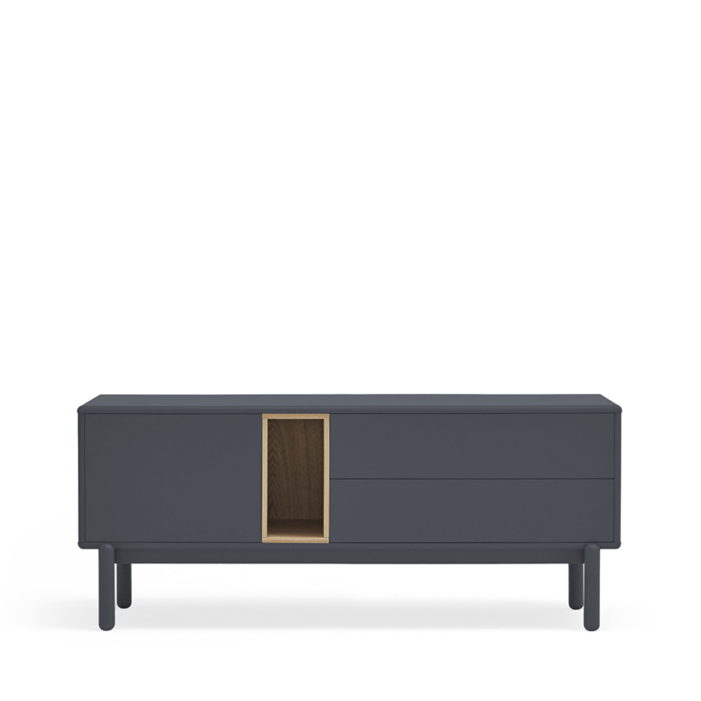 Meuble tv 1 porte 1 niche et tiroir en bois L140cm – Gris anthracite