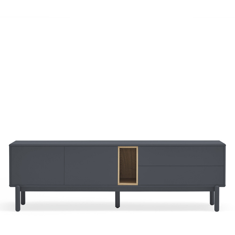 Meuble tv 2 portes 2 tiroirs en bois L180cm – Gris anthracite