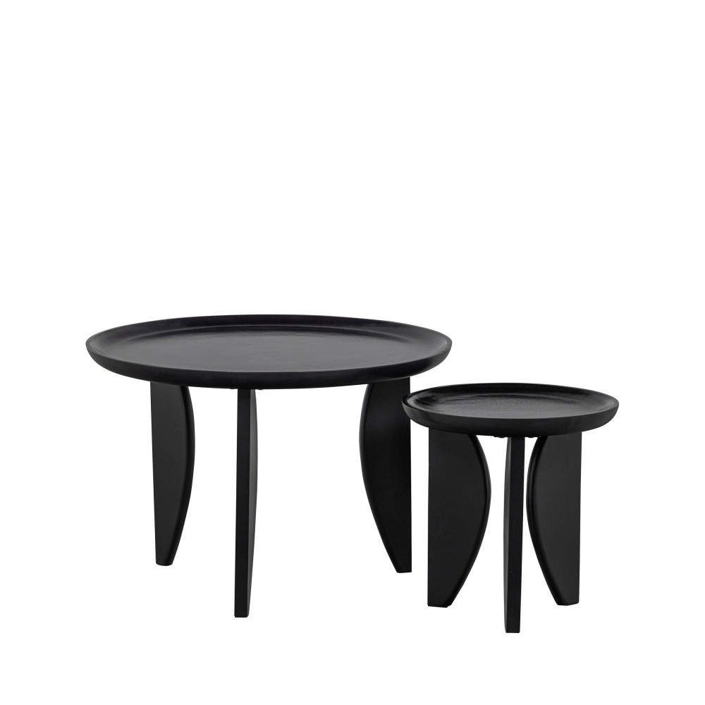 2 tables basses en bois de manguier d40/d70cm noir