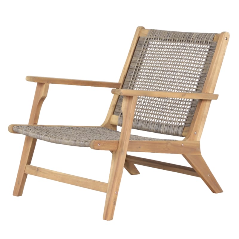 Fauteuil bois d'acacia blanchi et résine tressée coloris naturel