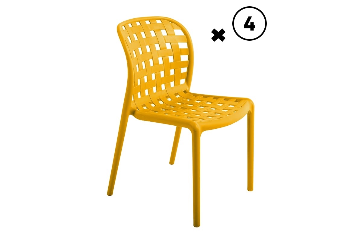 Lot de 4 chaises ajourée en polypropylène jaune solaire
