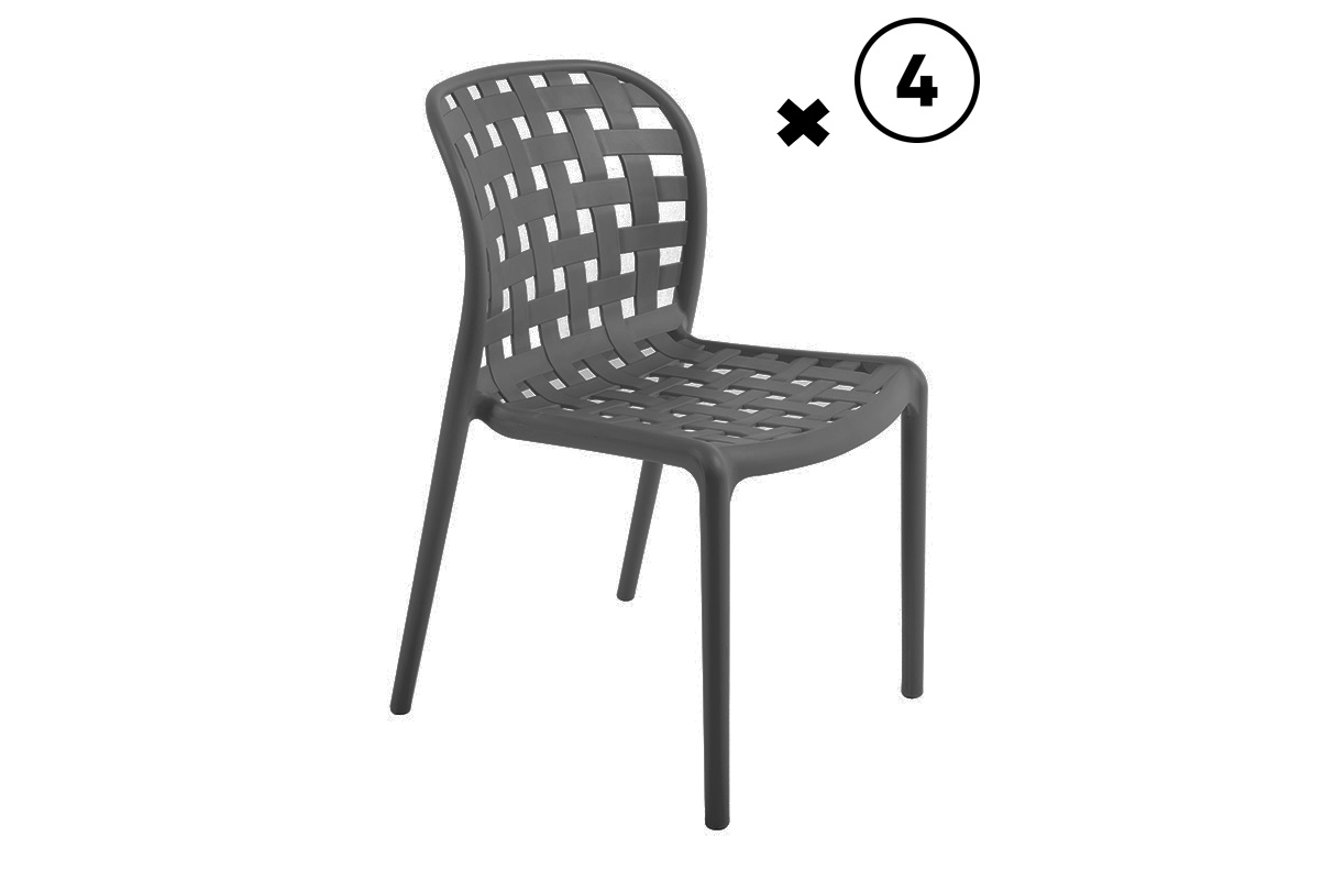 Lot de 4 chaises ajourée en polypropylène gris