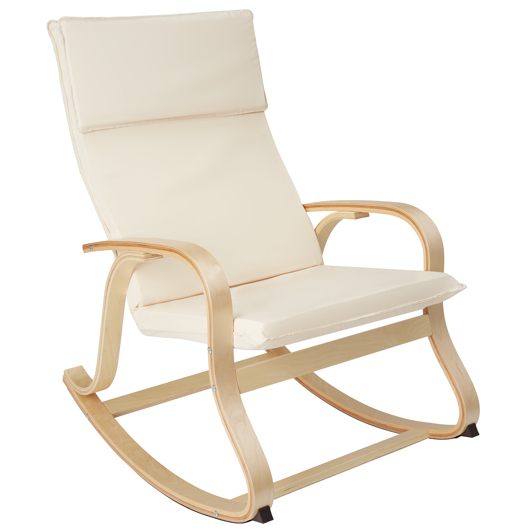 fauteuil à bascule avec des accoudoirs, cadre en bois de bouleau beige