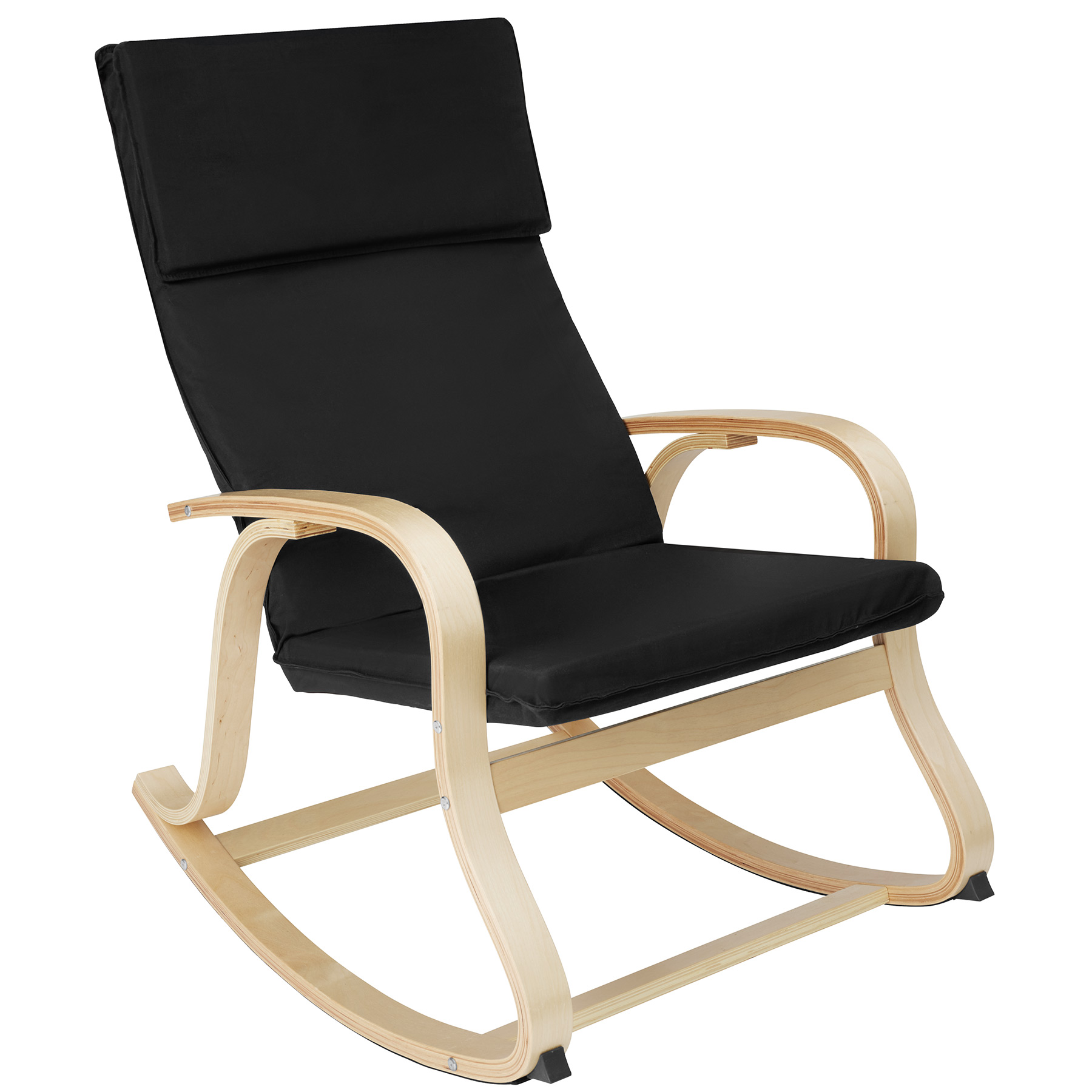 fauteuil à bascule avec des accoudoirs, cadre en bois de bouleau noir