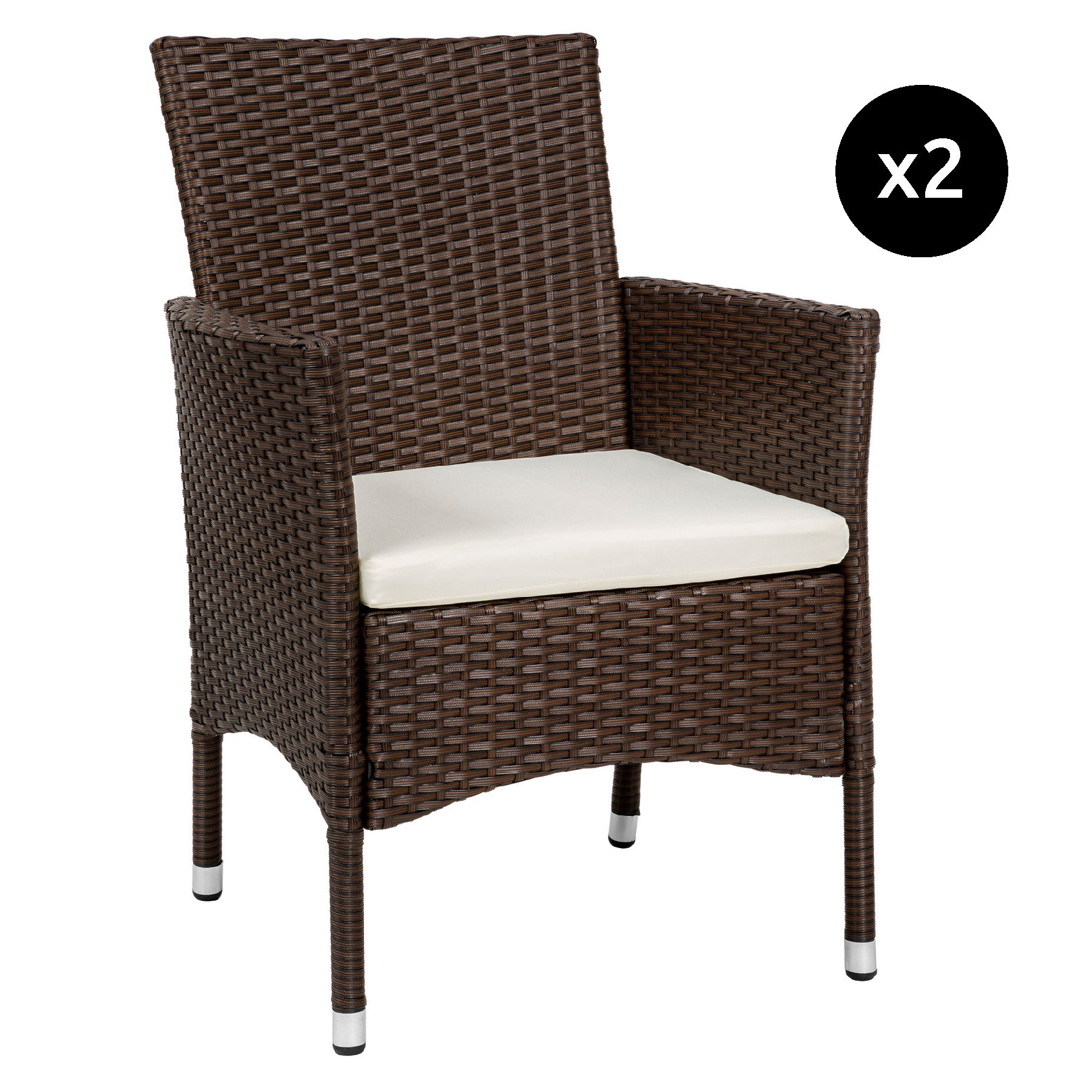 Lot de 2 fauteuils de jardin en rotin marron/beige