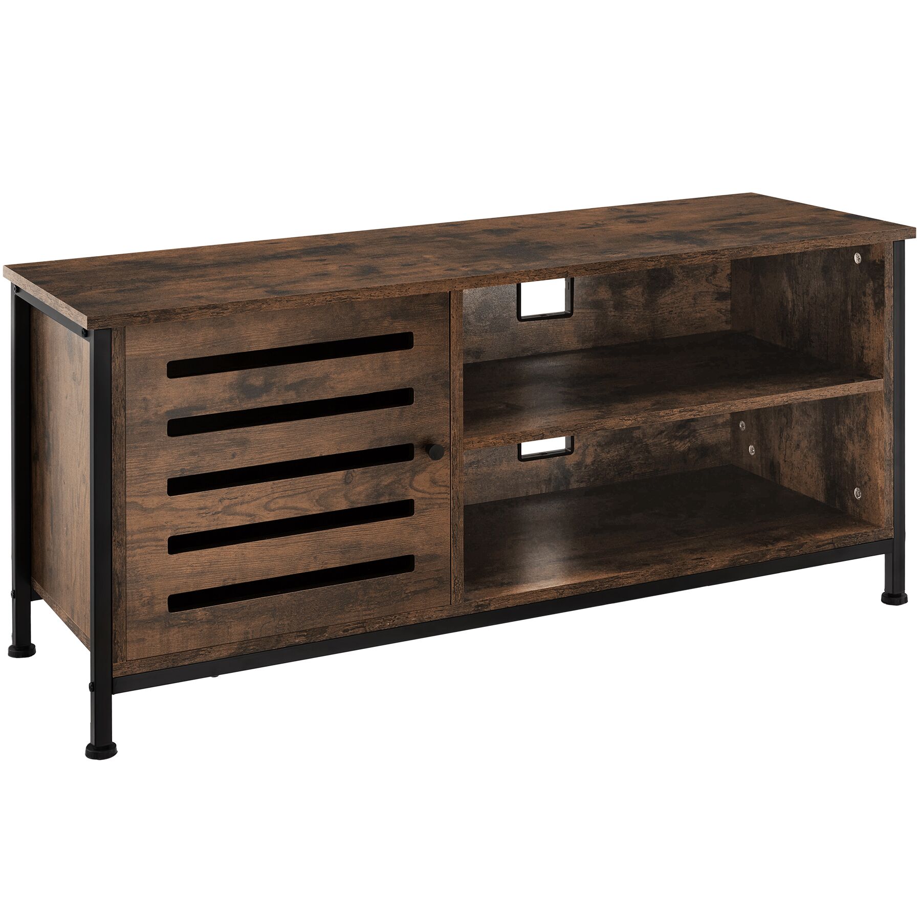 Meuble pour téléviseur TV Style industriel pieds réglables Bois foncé