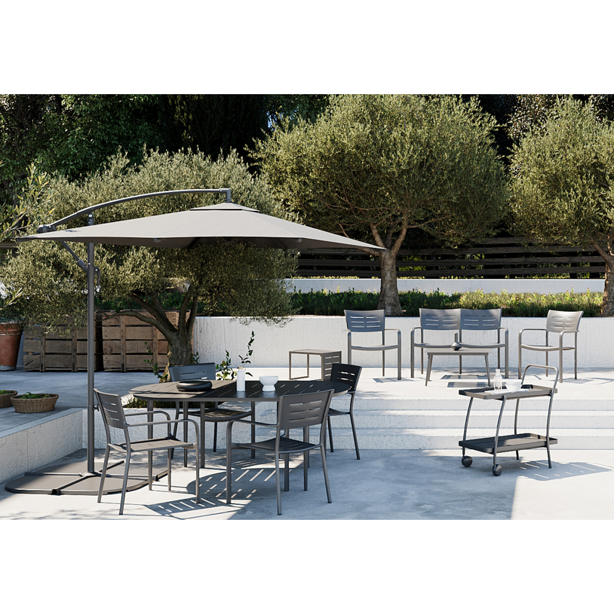 Parasol Décentré Rond Gris Anthracite 2x3M - Acier