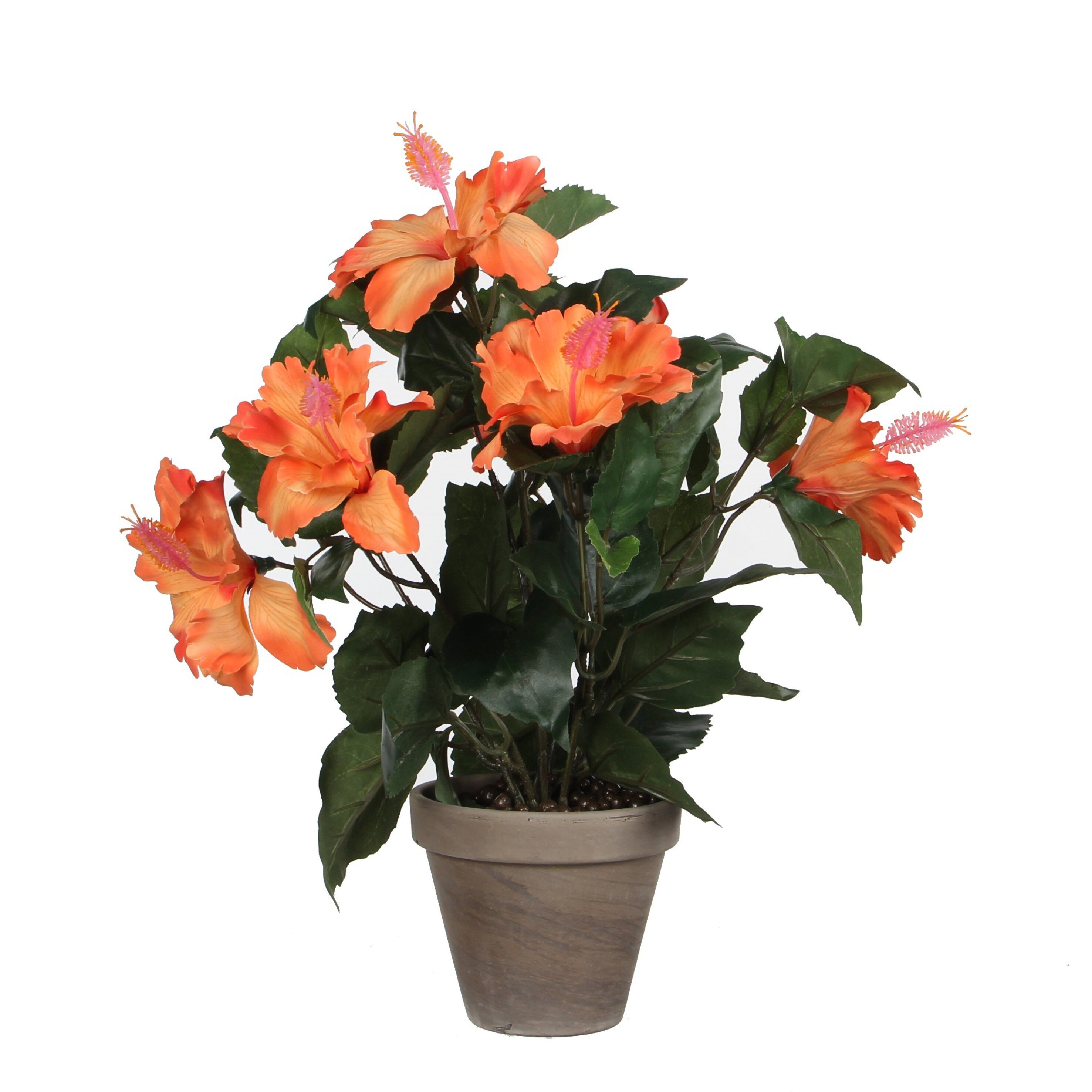 Hibiscus artificielle orange en pot H40