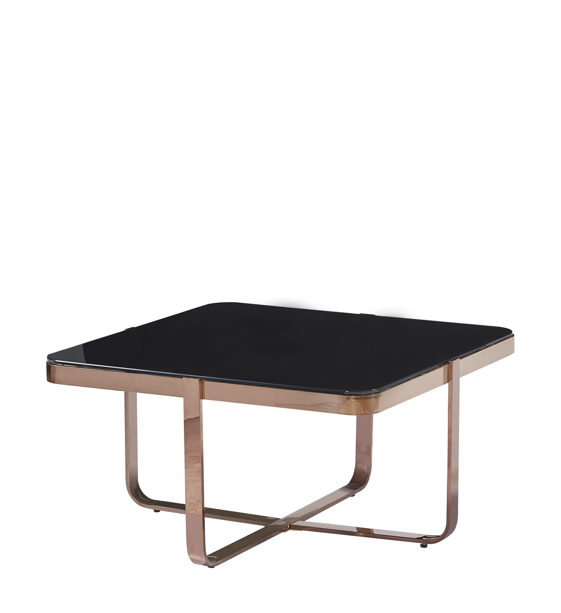 Table basse carrée en acier inoxydable et verre noir L 80 cm