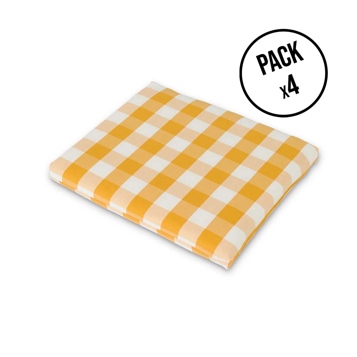 Pack 4 coussins chaises de jardin carrés jaune/blanc