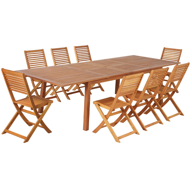 Ensemble repas jardin en bois d'eucalyptus 8 places