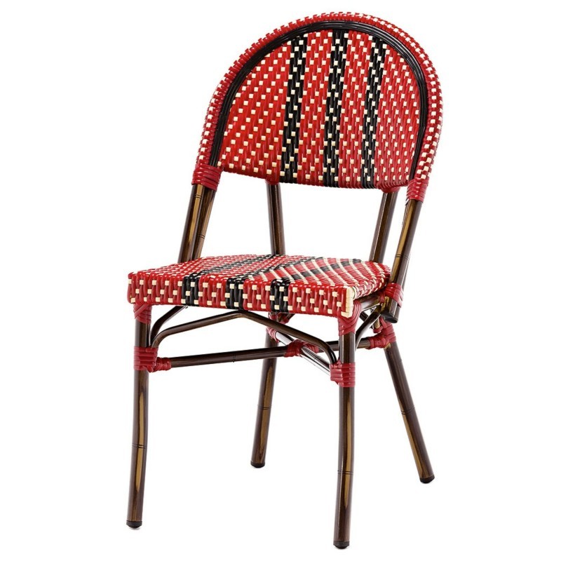 Chaise de bistrot extérieur en rotin rouge