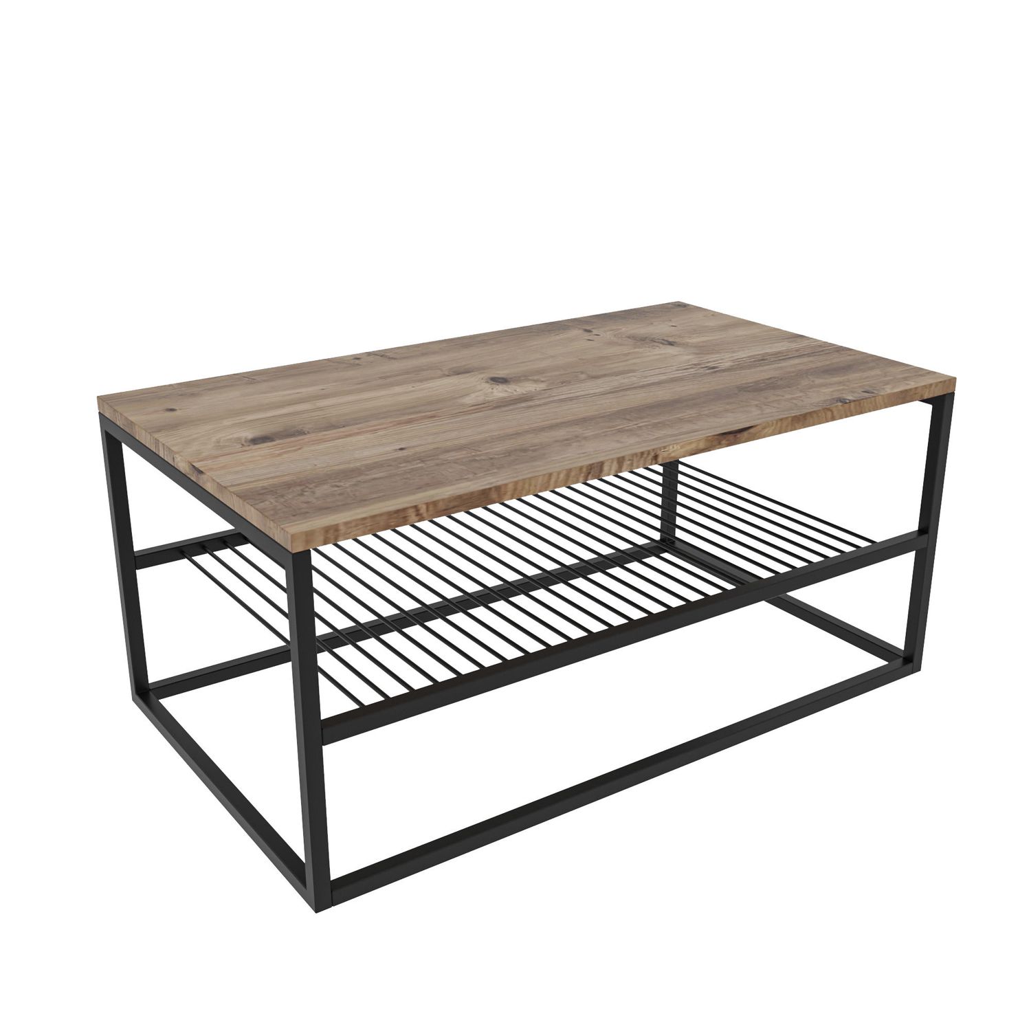Table basse en panneaux de particules et acier avec 1 étagère beige