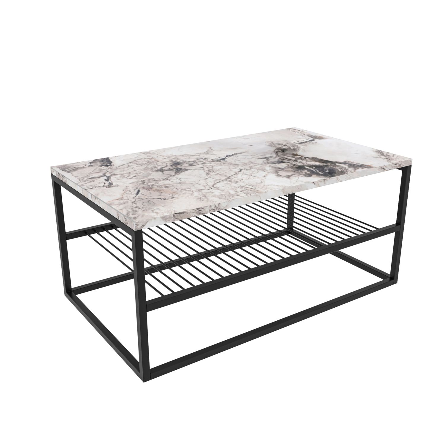 Table basse en panneaux de particules et acier avec 1 étagère blanc