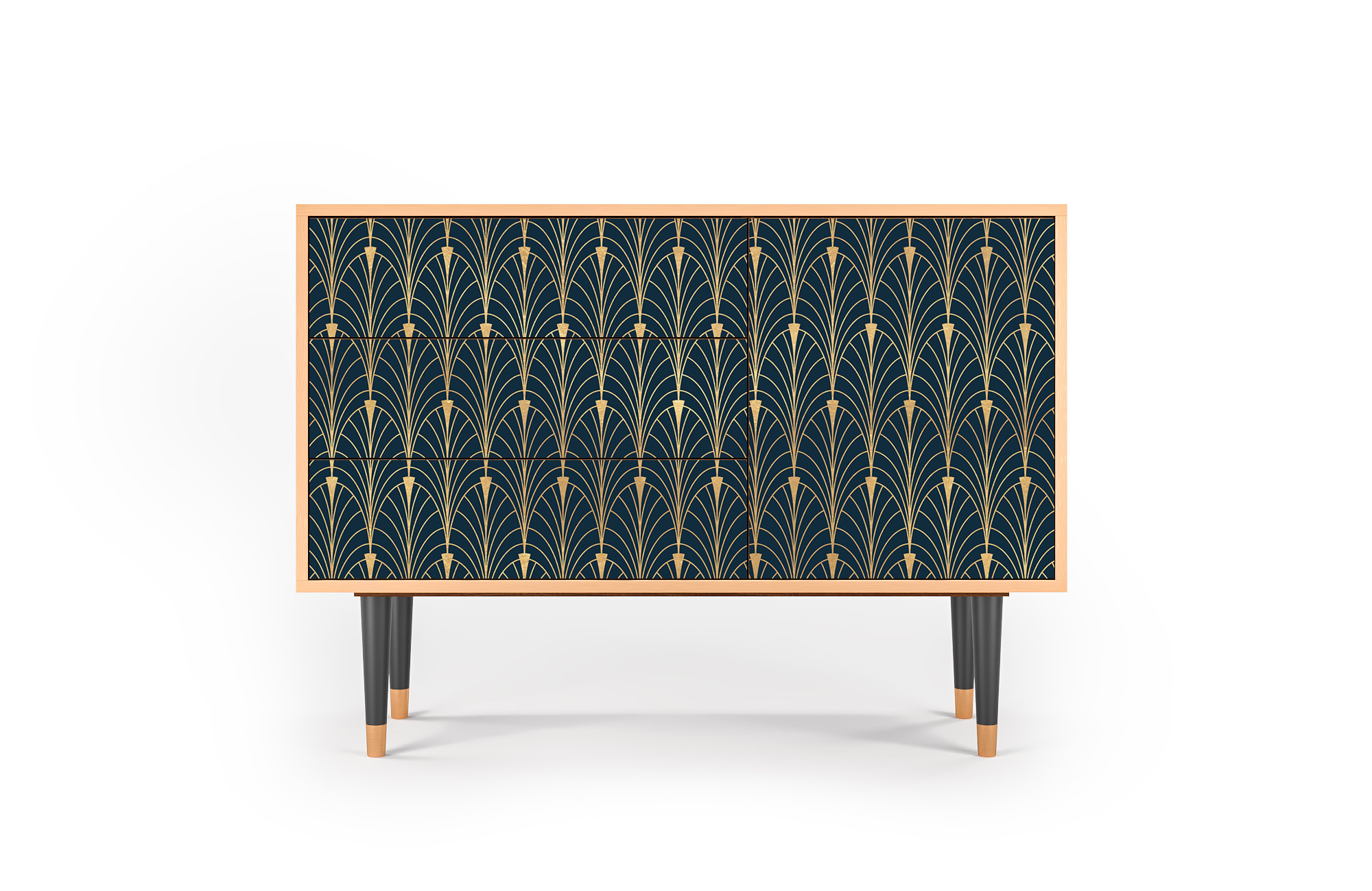 Buffet  bleu et jaune 3 tiroirs et 1 porte L 115 cm