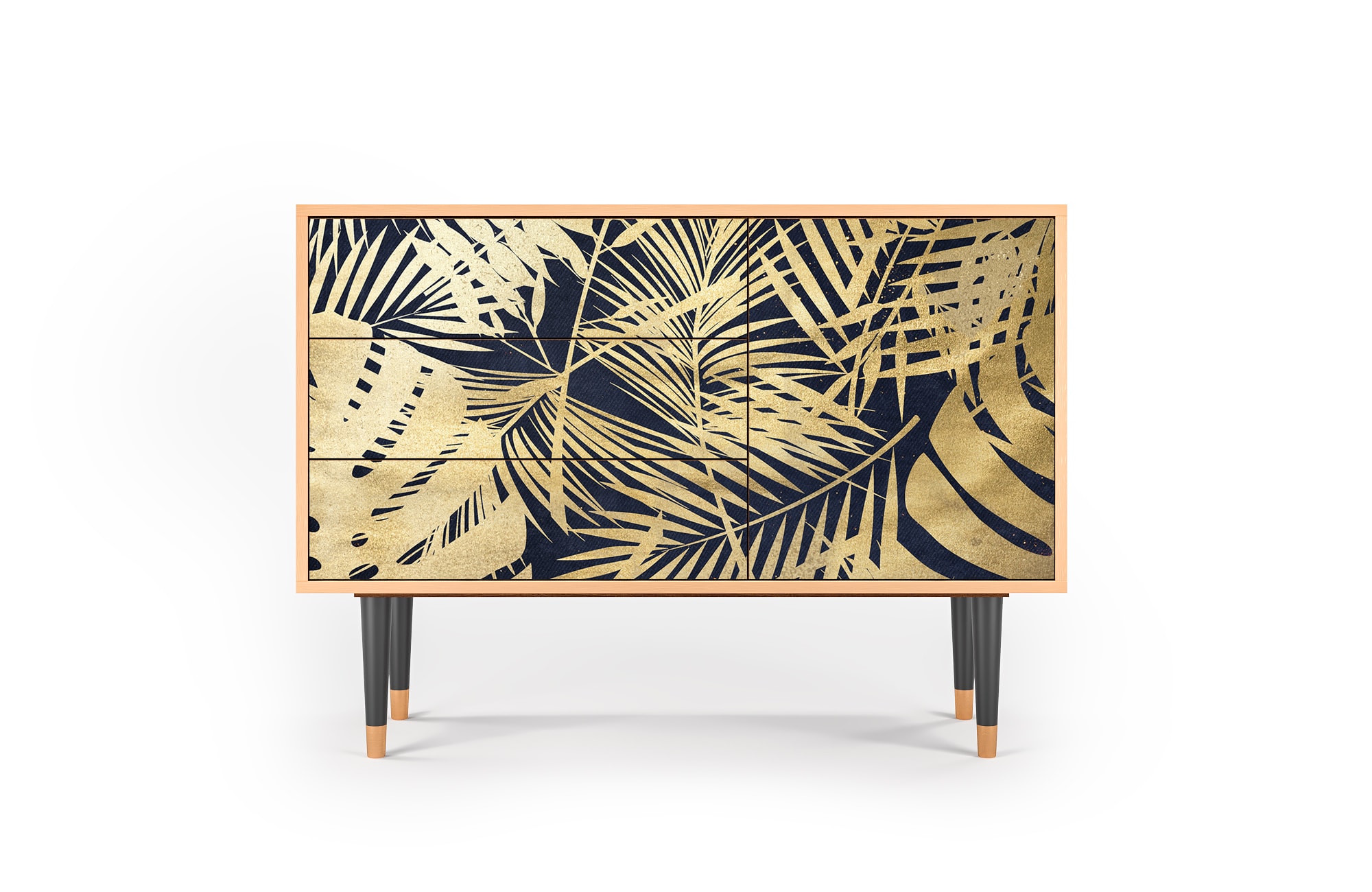 Buffet  bleu et jaune 3 tiroirs et 1 porte L 115 cm