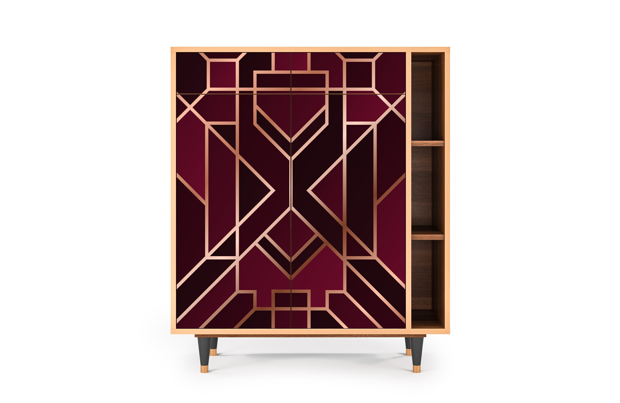 Buffet  bordeaux 2 tiroirs et 2 portes L 94 cm