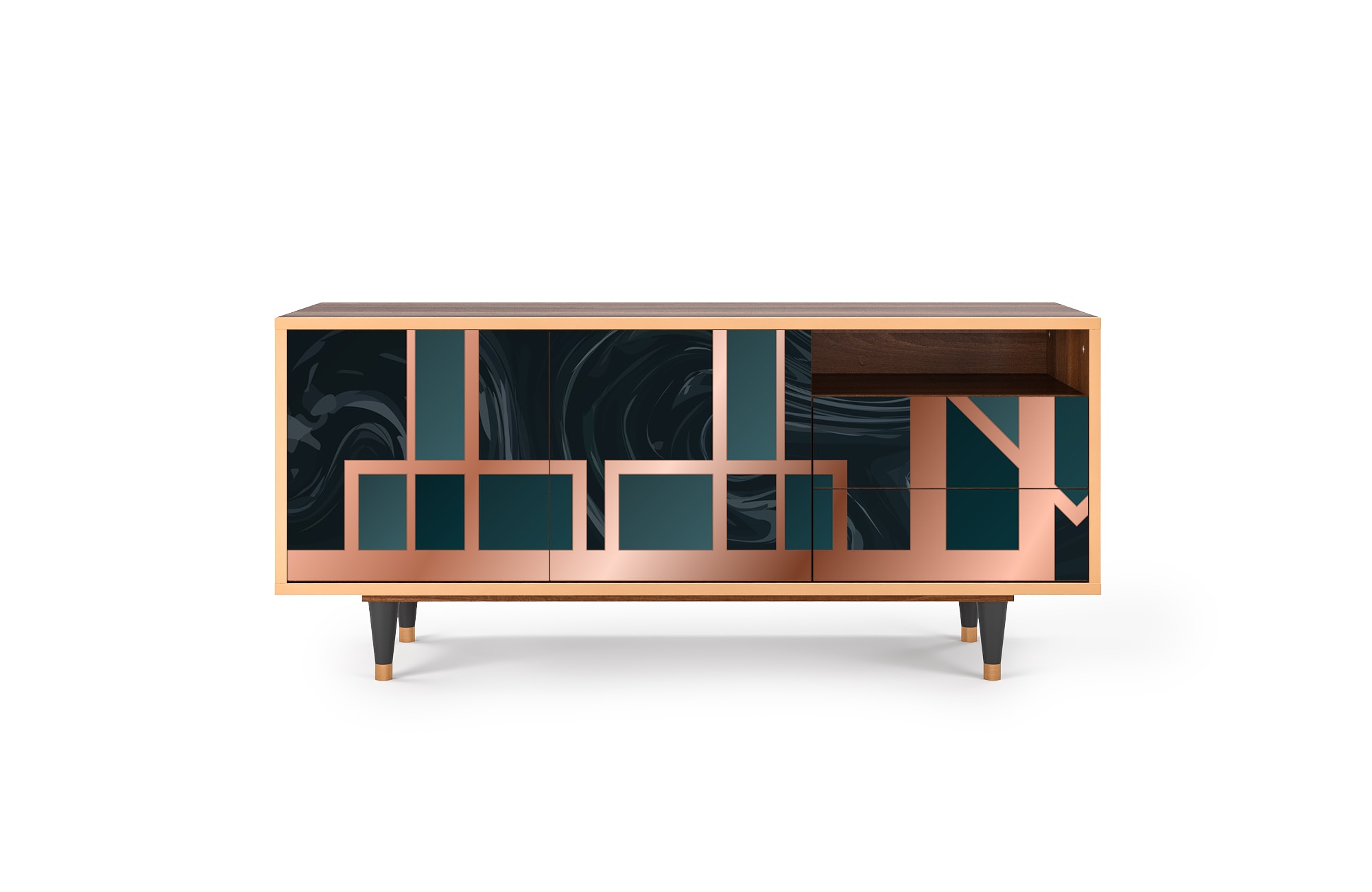 Meuble TV  bleu-vert 2 tiroirs et 2 portes L 125 cm