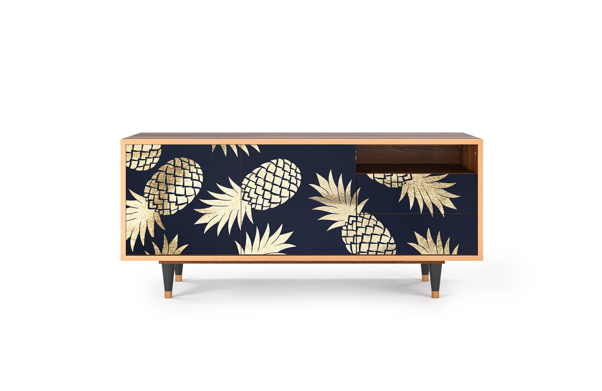 Meuble TV  bleu et jaune 2 tiroirs et 2 portes L 125 cm