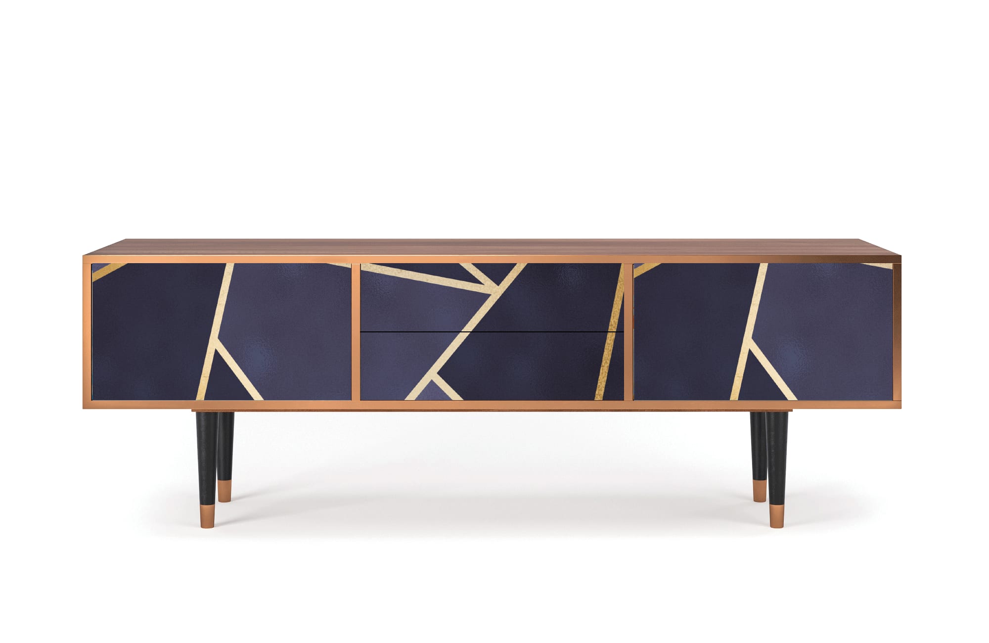 Meuble TV  bleu 2 tiroirs et 2 portes L 170 cm