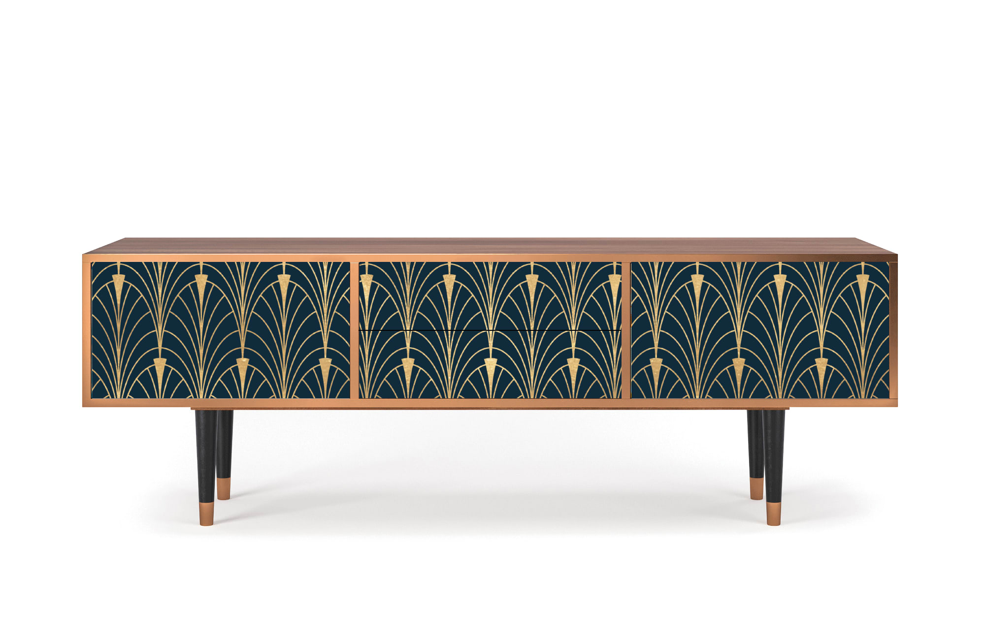 Meuble TV  bleu et jaune 2 tiroirs et 2 portes L 170 cm