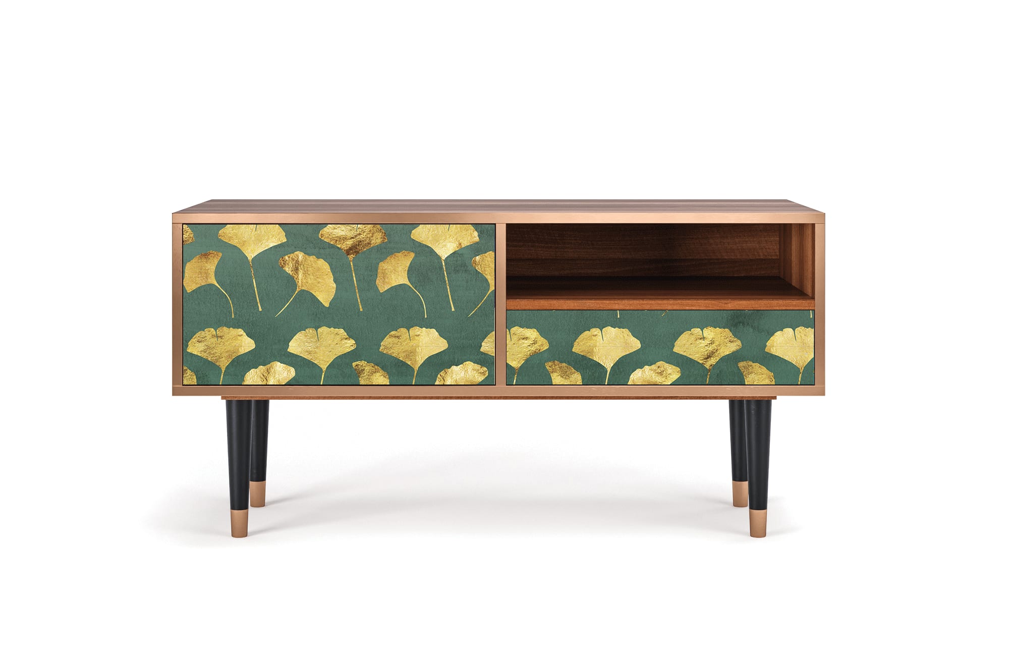 Meuble TV  vert et jaune 1 tiroir et 1 porte L 115 cm