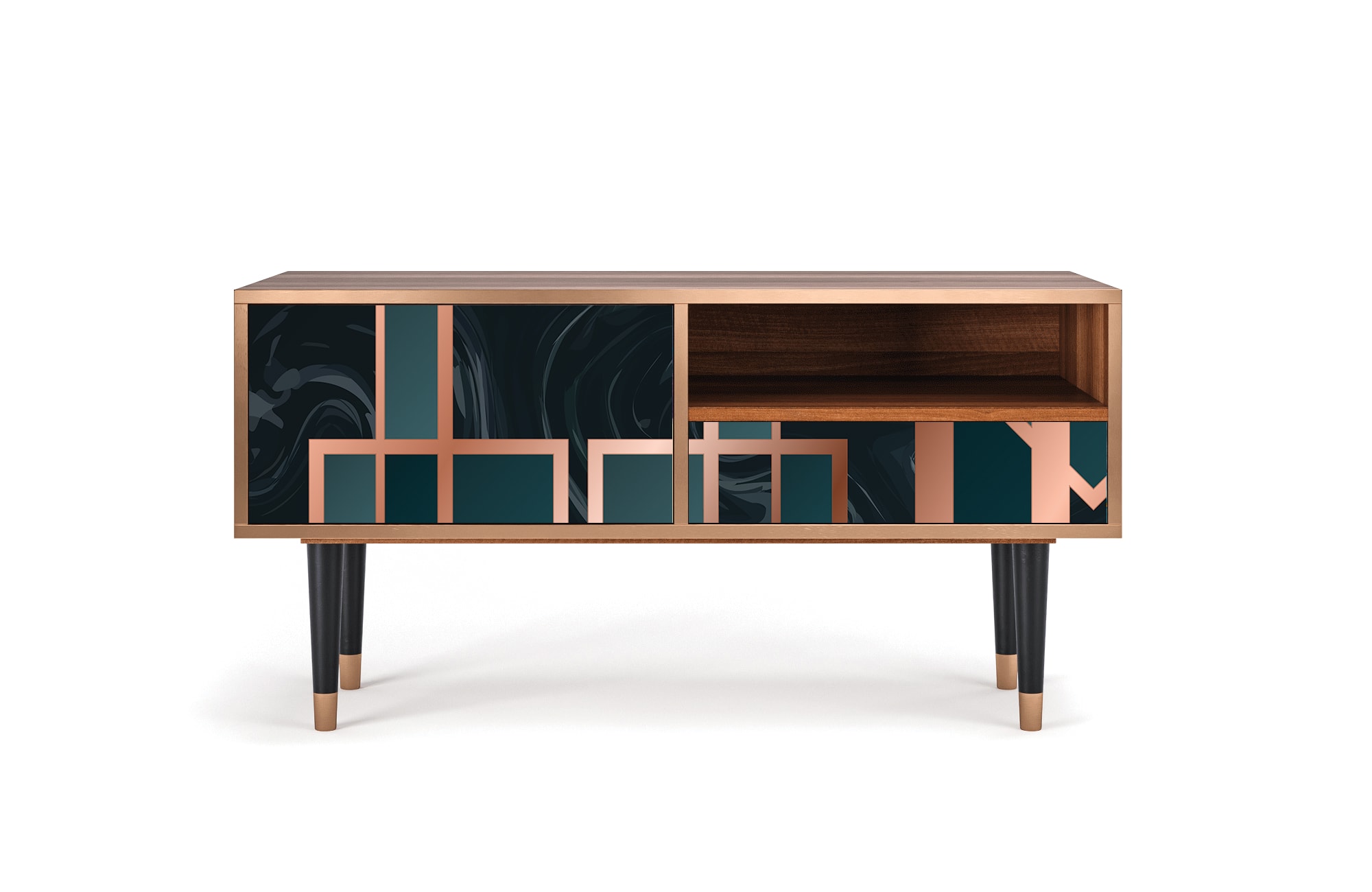 Meuble TV  bleu-vert 1 tiroir et 1 porte L 115 cm