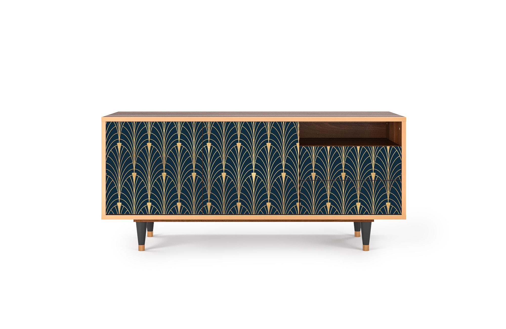 Meuble TV  bleu et jaune 2 tiroirs et 2 portes L 125 cm