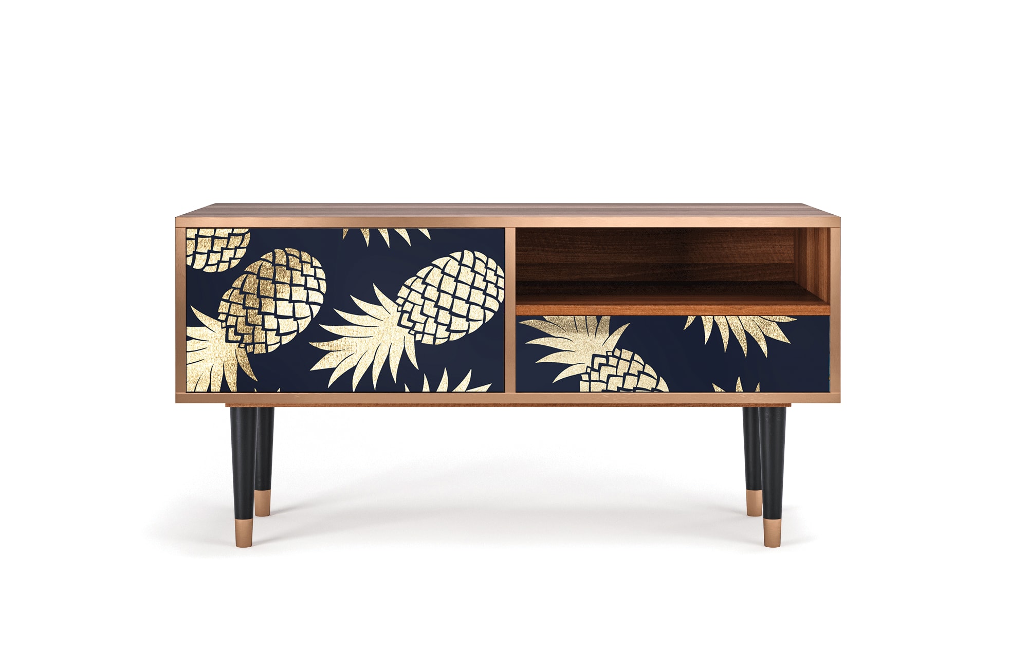 Meuble TV  bleu et jaune 1 tiroir et 1 porte L 115 cm