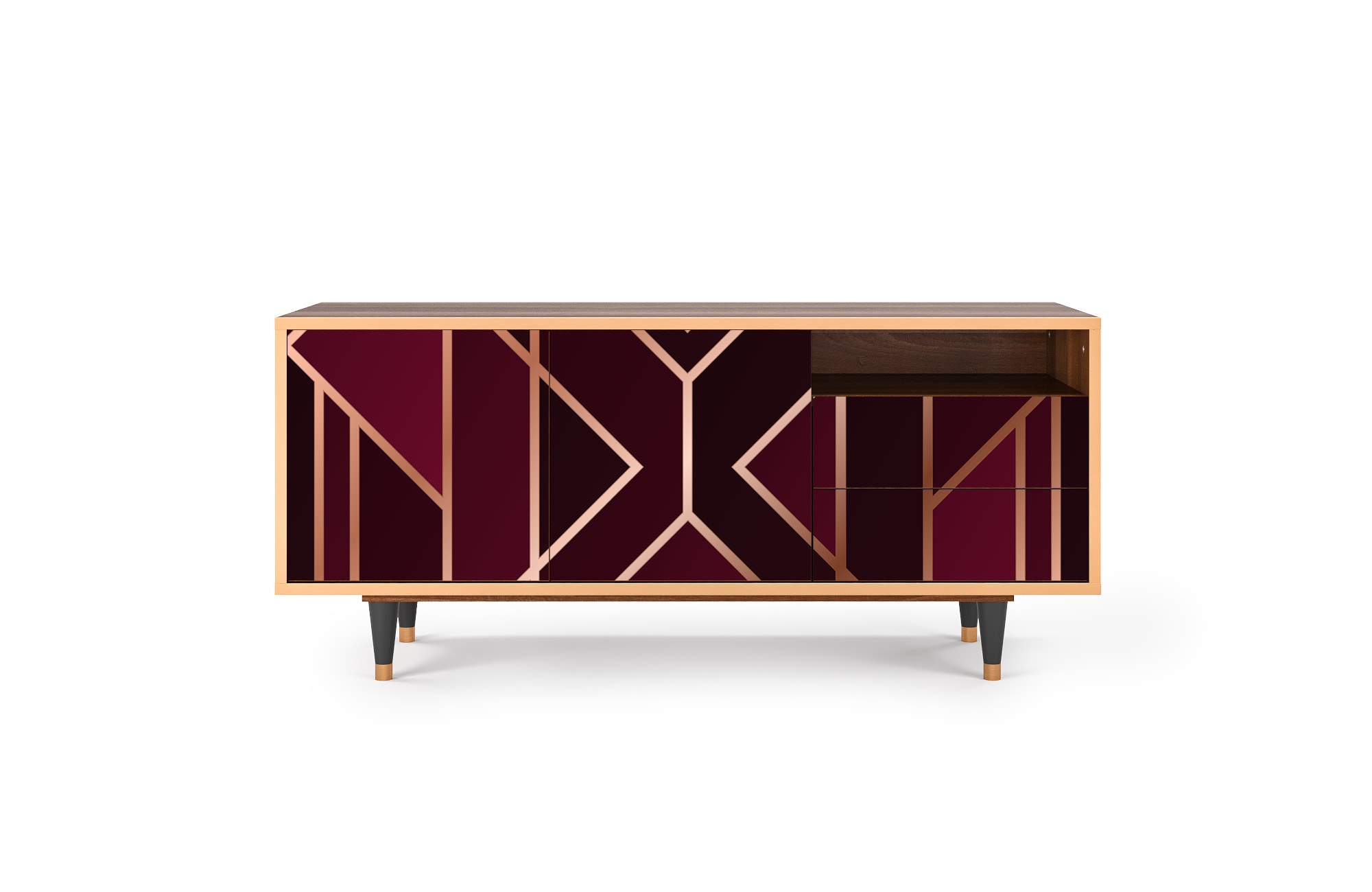 Meuble TV  bordeaux 2 tiroirs et 2 portes L 125 cm