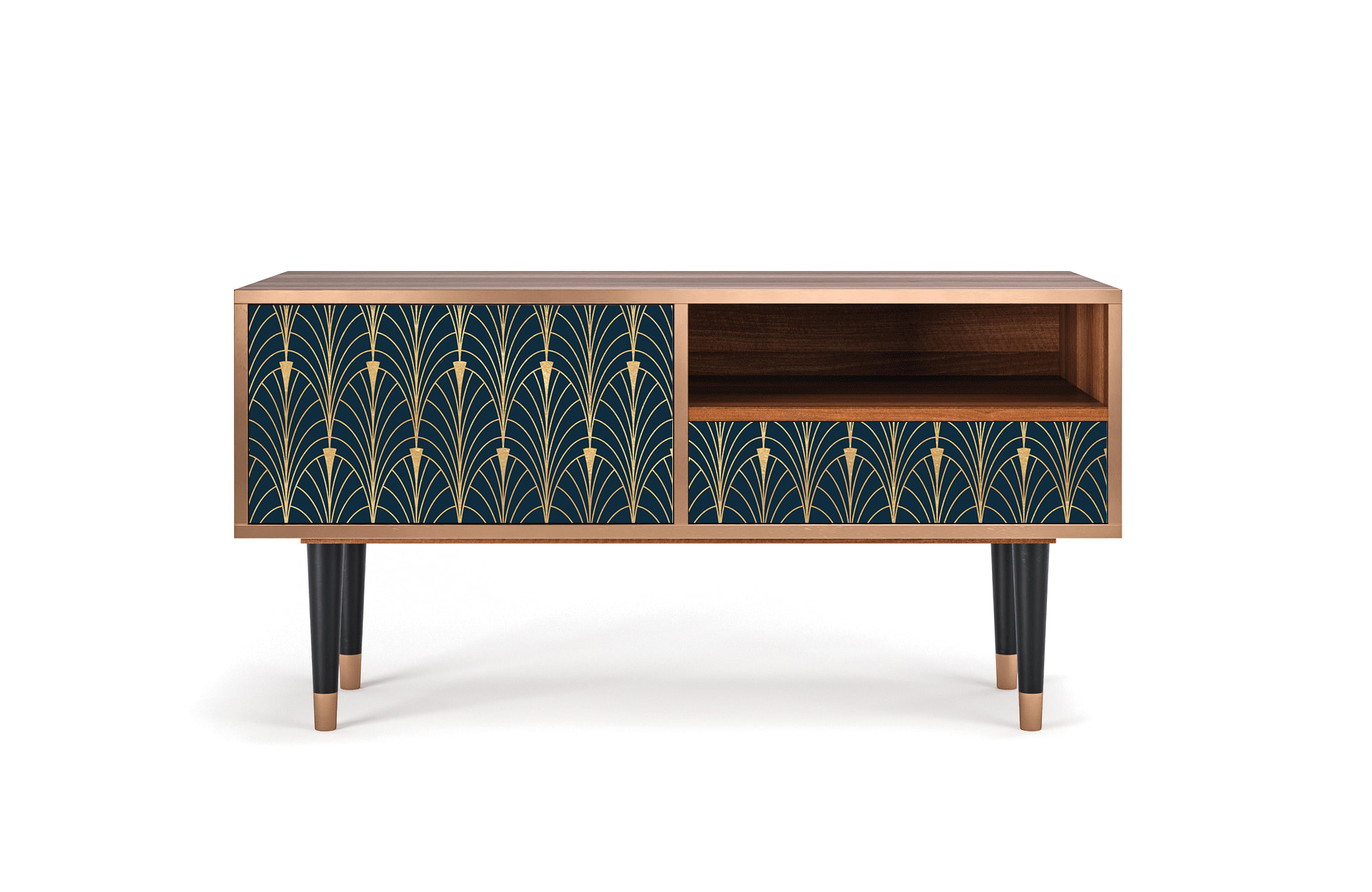 Meuble TV  bleu et jaune 1 tiroir et 1 porte L 115 cm