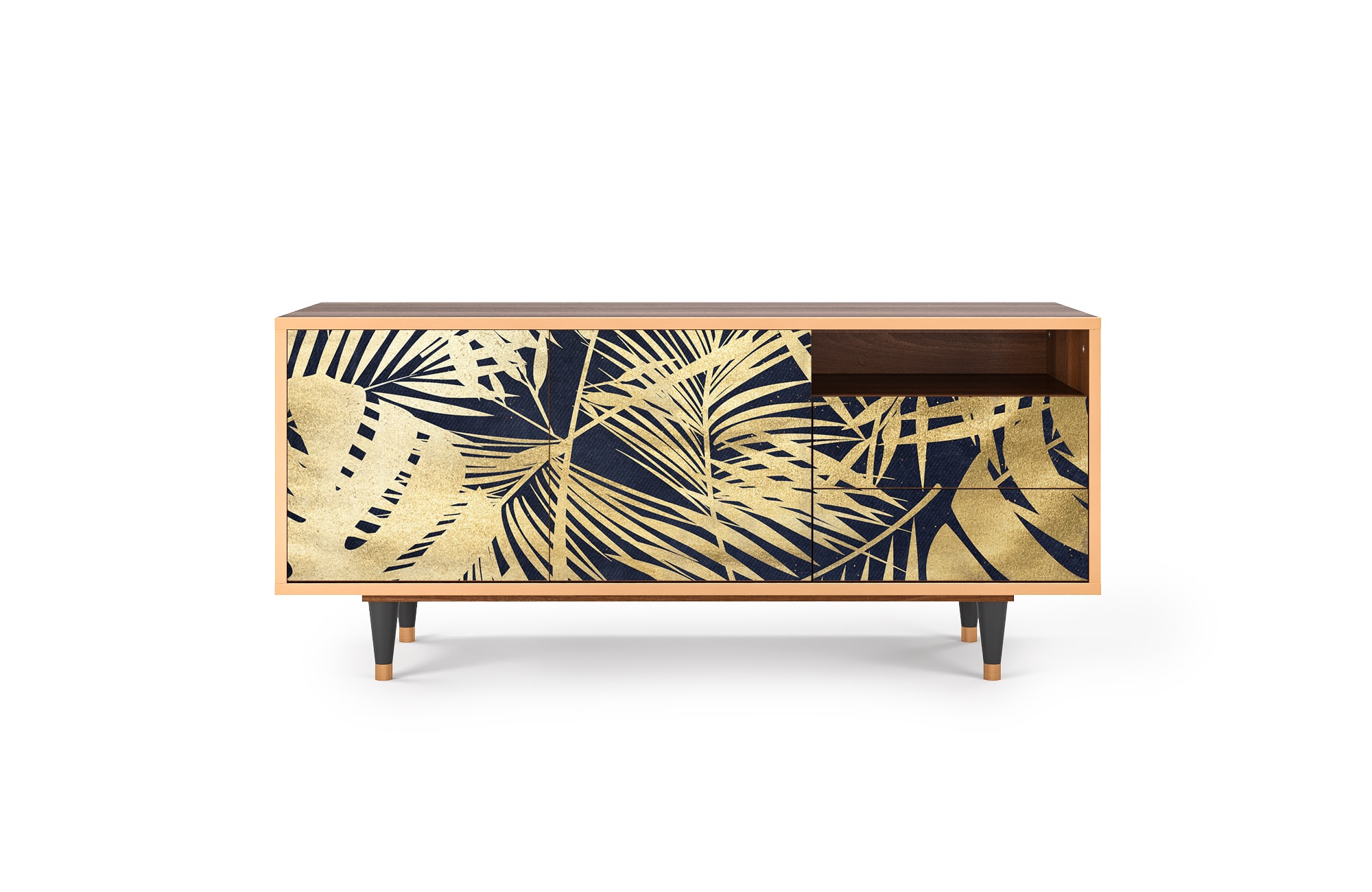 Meuble TV  bleu et jaune 2 tiroirs et 2 portes L 125 cm