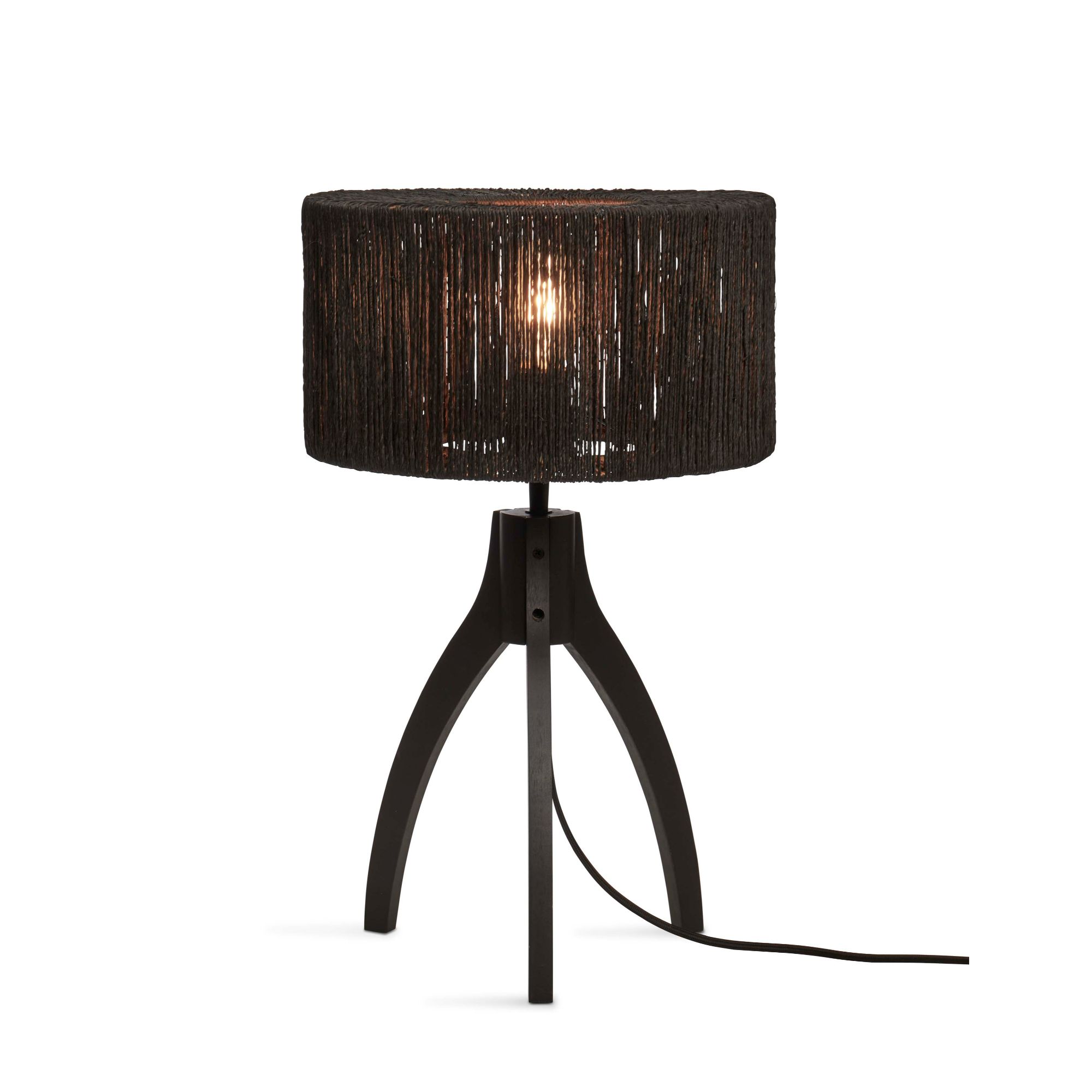 lampe de table bambou abat-jour jute noir, h. 41cm