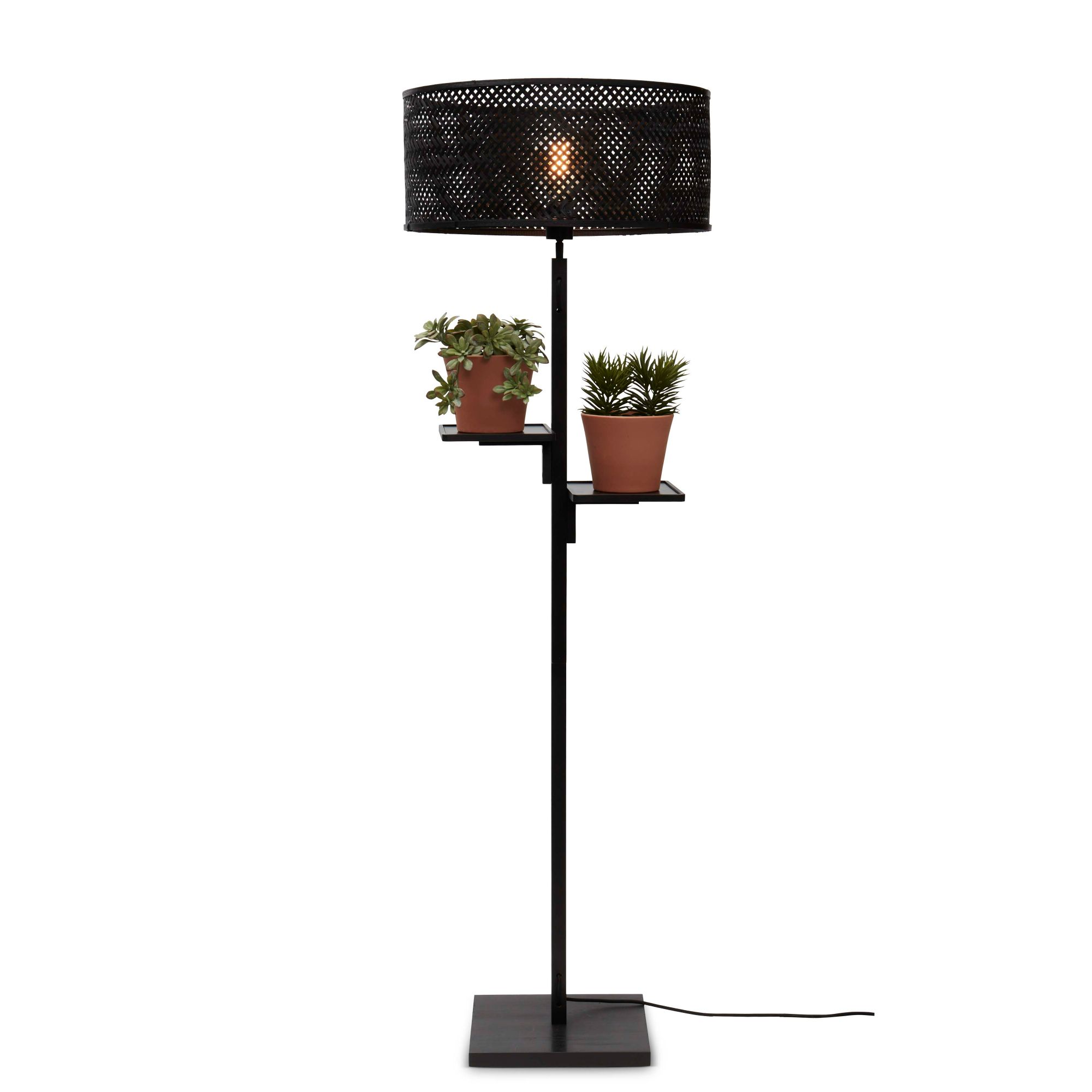 Lampadaire bambou abat-jour bambou noir, h. 158cm