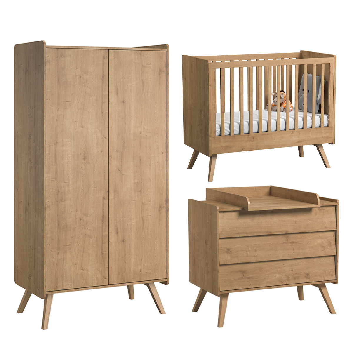 Chambre bébé : Trio - lit bébé 60x120 commode armoire naturel