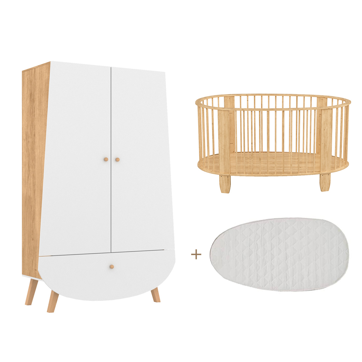 Chambre bébé : Duo - Lit bébé 60x120 armoire naturel