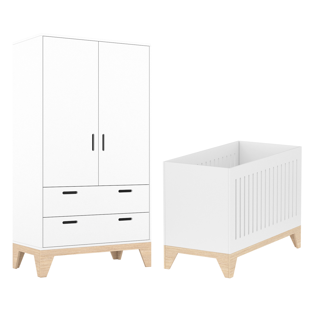 Chambre bébé : Duo - Lit évolutif 60x120 armoire blanc naturel