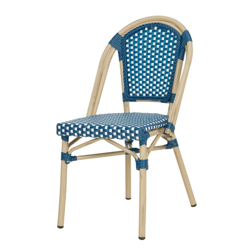 Chaise de bistrot empilable en résine tressée bleu