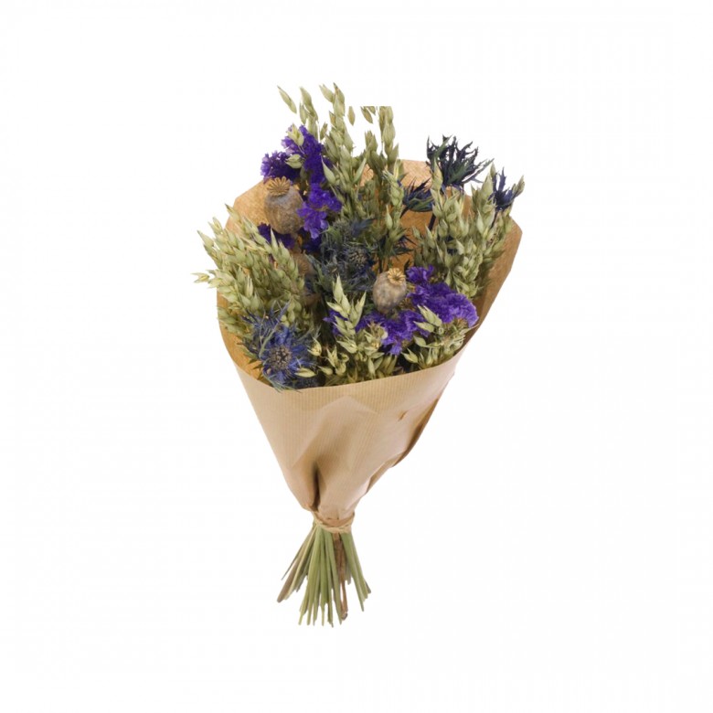 Bouquet de fleurs séchées naturel/bleu L