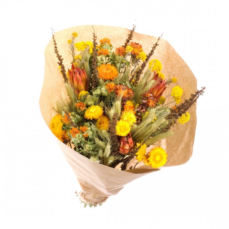 Bouquet de fleurs séchées jaune/orange XL