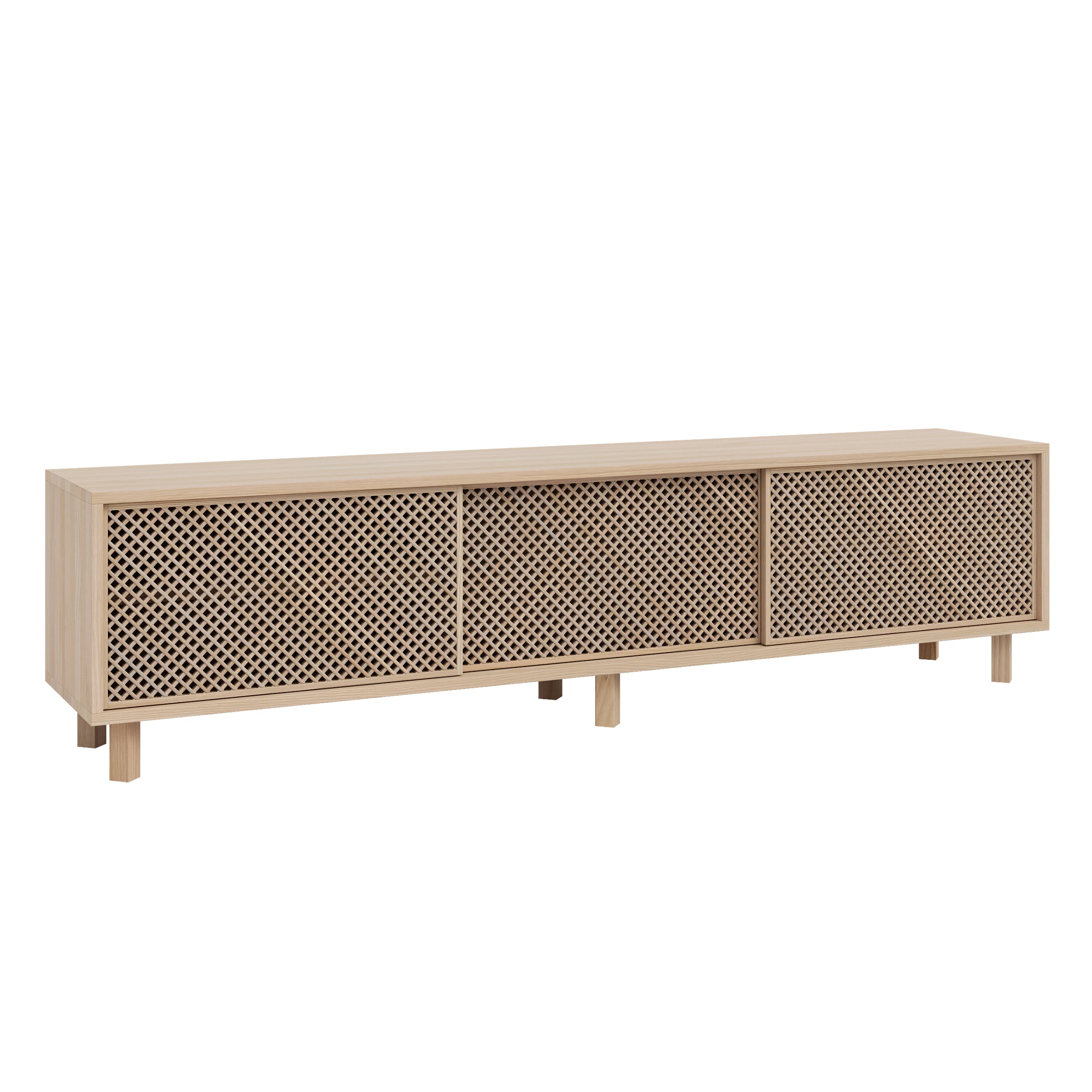 Meuble TV avec 3 portes en bois massif naturel – 180 cm