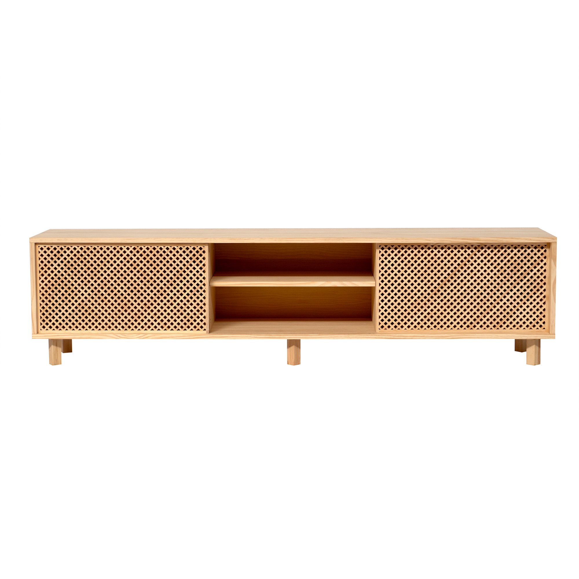 Meuble TV avec 2 portes en bois massif naturel – 180 cm