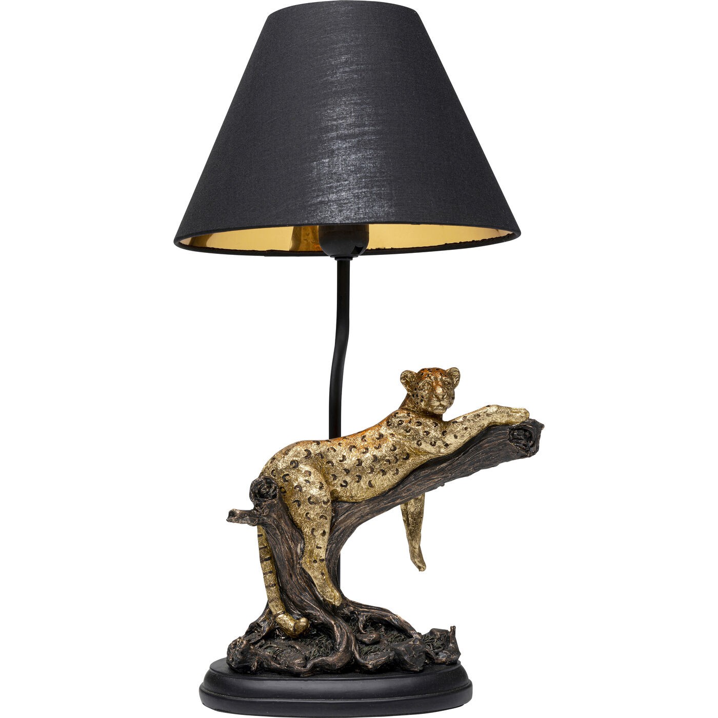 lampe léopard allongé en polyrésine dorée et noire