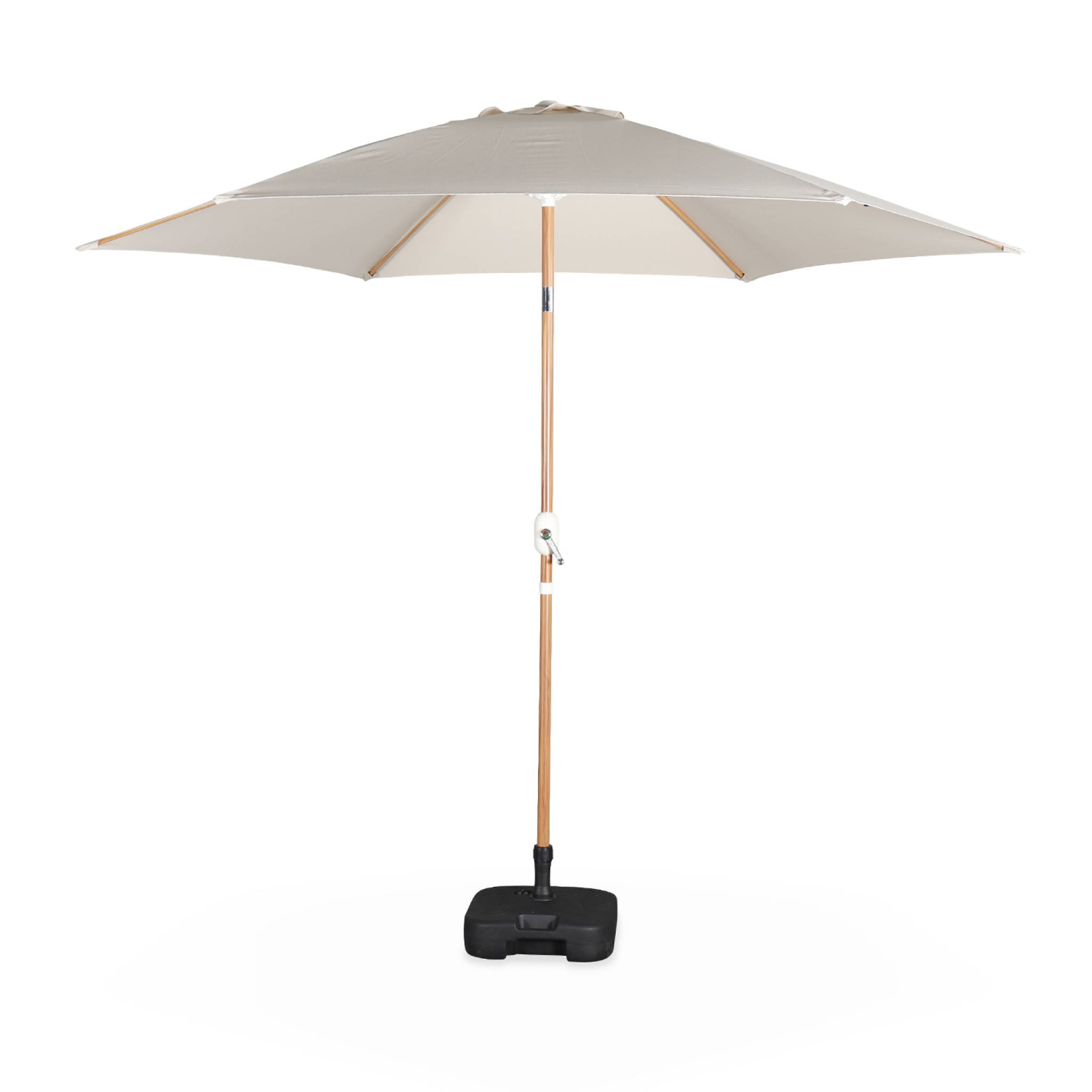 Parasol rond sable 293cm mât imitation bois