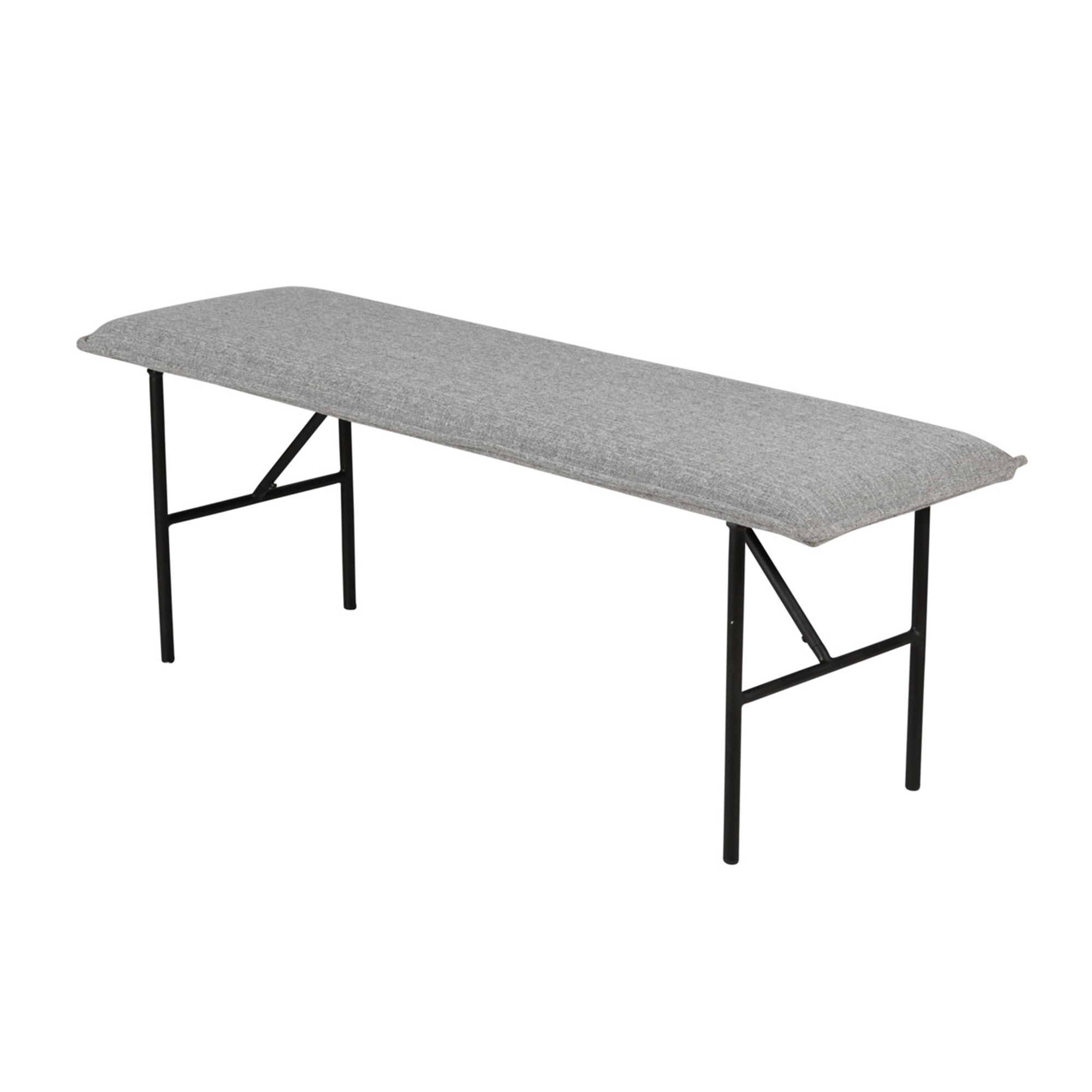 Banc moderne tissu gris clair 134 cm piètement métal noir mat