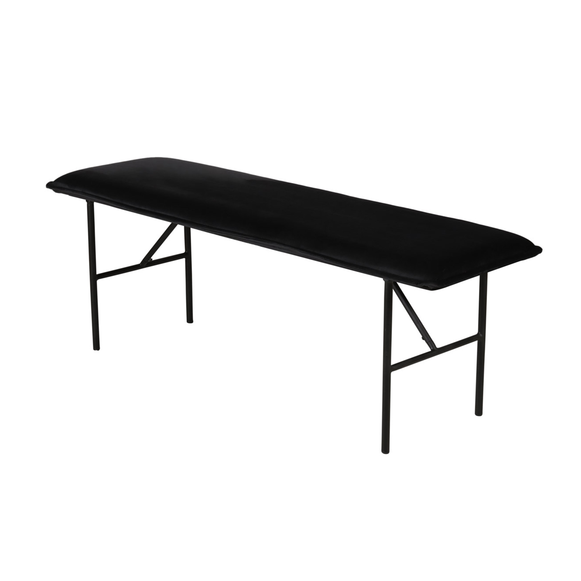 Banc moderne design velours noir 134cm piètement métal noir mat