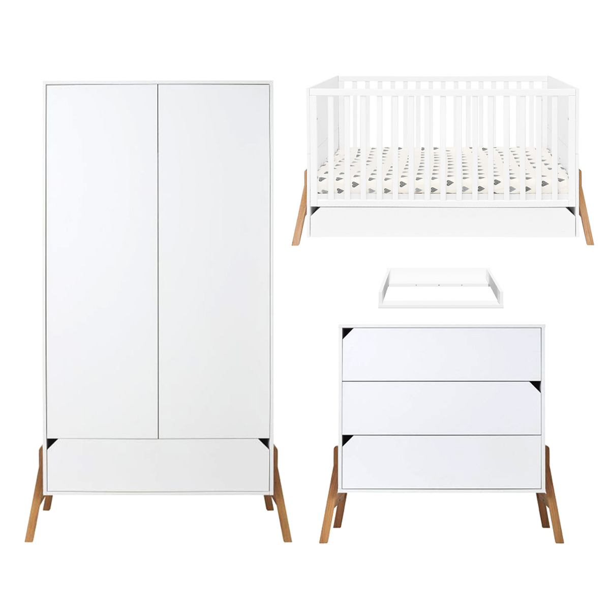 Chambre bébé : Trio - lit évolutif 70x140 commode armoire blanc