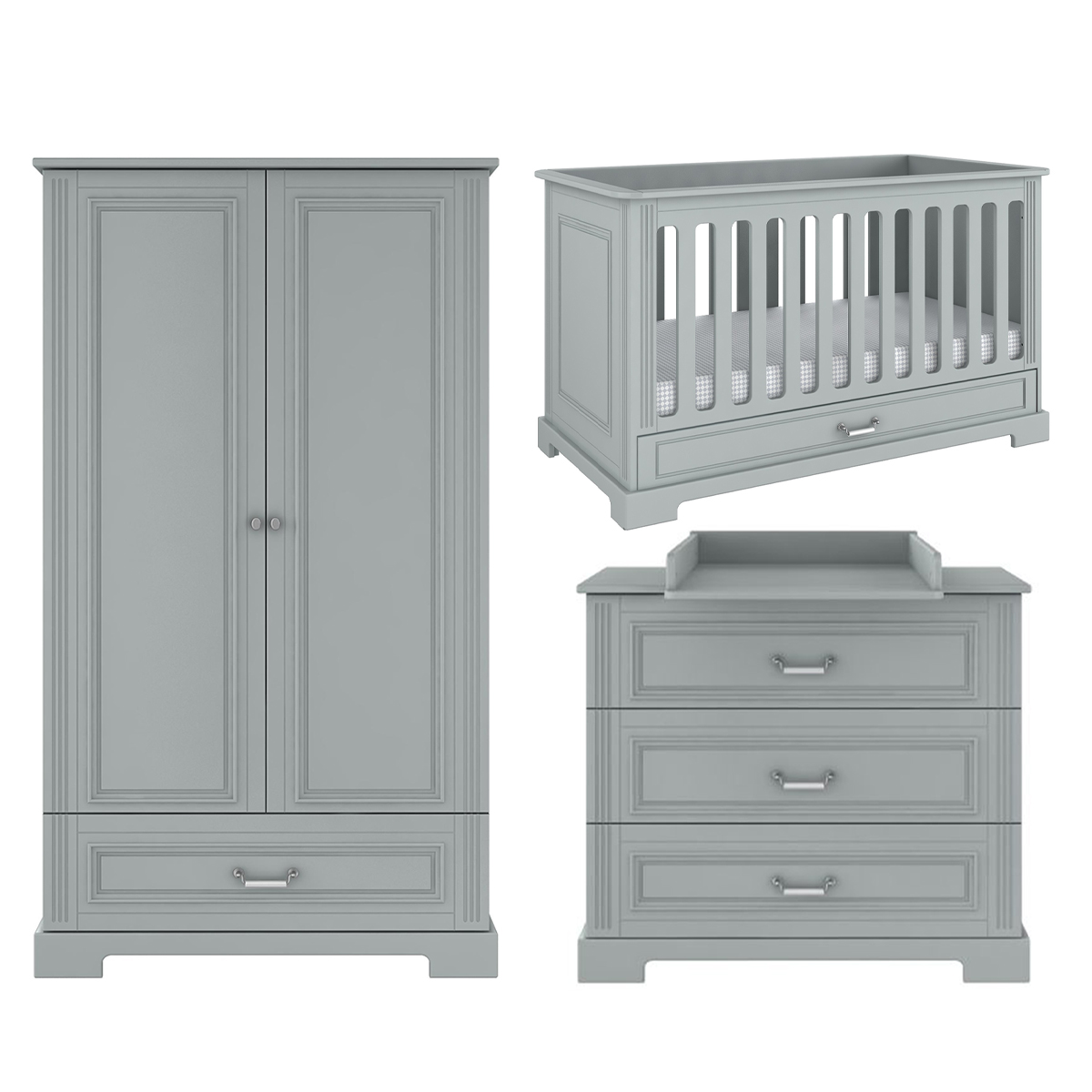 Chambre bébé : Trio - lit évolutif 70x140 commode armoire gris