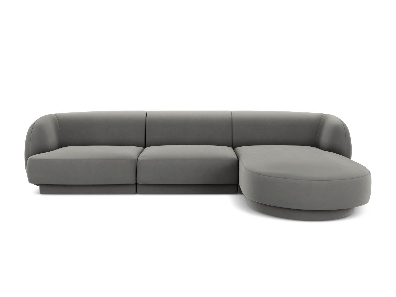 Canapé d’angle droit 4 places en tissu velours gris clair